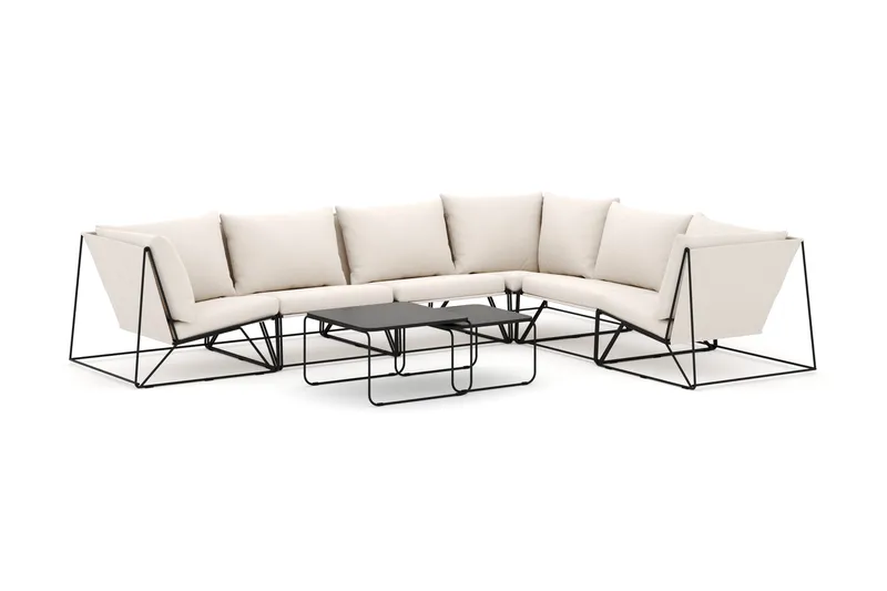 Usteryd utomhus L-soffa 6-sits vändbar - Svart/Beige - Utemöbler & utemiljö - Utegrupp - Soffgrupp utomhus