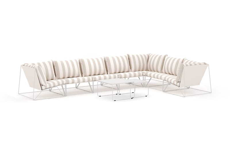 Usteryd utomhus L-soffa 7-sits vändbar, Beige/Striped
