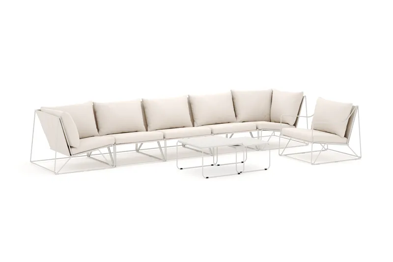 Usteryd utomhus rak 6-sits soffa med fåtölj, Beige/Beige