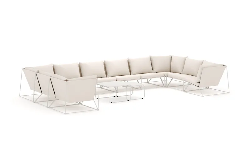 Usteryd utomhus U-soffa 10-sits med stängt avslut, Beige/Beige