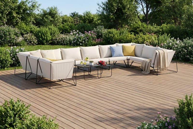 Usteryd utomhus U-soffa 10-sits med stängt avslut - Svart/Beige - Utemöbler & utemiljö - Utegrupp - Soffgrupp utomhus