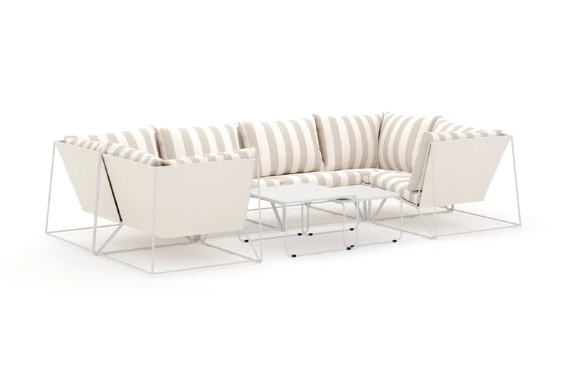 Usteryd utomhus U-soffa 6-sits med stängt avslut, Beige/Striped