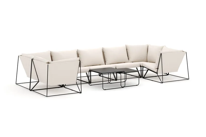 Usteryd utomhus U-soffa 7-sits med stängt avslut, Svart/Beige