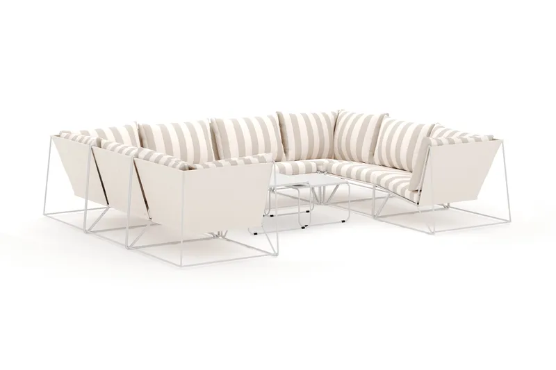 Usteryd utomhus U-soffa 8-sits med stängt avslut, Beige/Striped