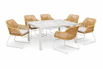 Utemöbelgrupp Palermo matgrupp 200 med 4 Seville karmstolar - grå/beige - Utemöbler & utemiljö - Utegrupp - Matgrupp utomhus