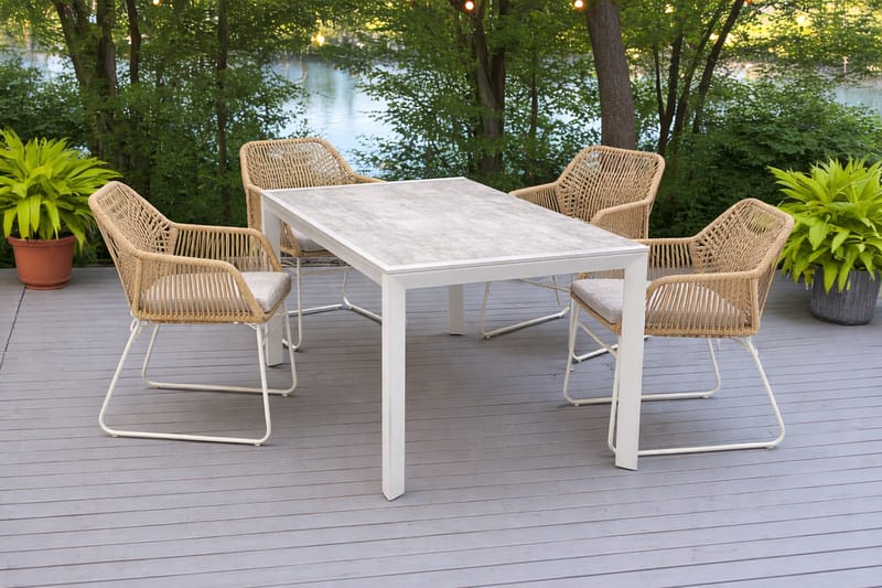 Utemöbelgrupp Palermo matgrupp 200 med 4 Seville karmstolar - grå/beige - Utemöbler & utemiljö - Utegrupp - Matgrupp utomhus