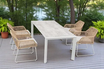 Utemöbelgrupp Palermo matgrupp 200 med 4 Seville karmstolar - grå/beige - Utemöbler & utemiljö - Utegrupp - Matgrupp utomhus