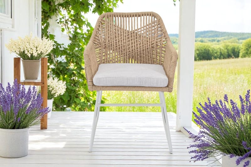 Utemöbelgrupp Palermo rund matgrupp 130 med 4 Seville karmstolar - grå/beige - Utemöbler & utemiljö - Utegrupp - Matgrupp utomhus