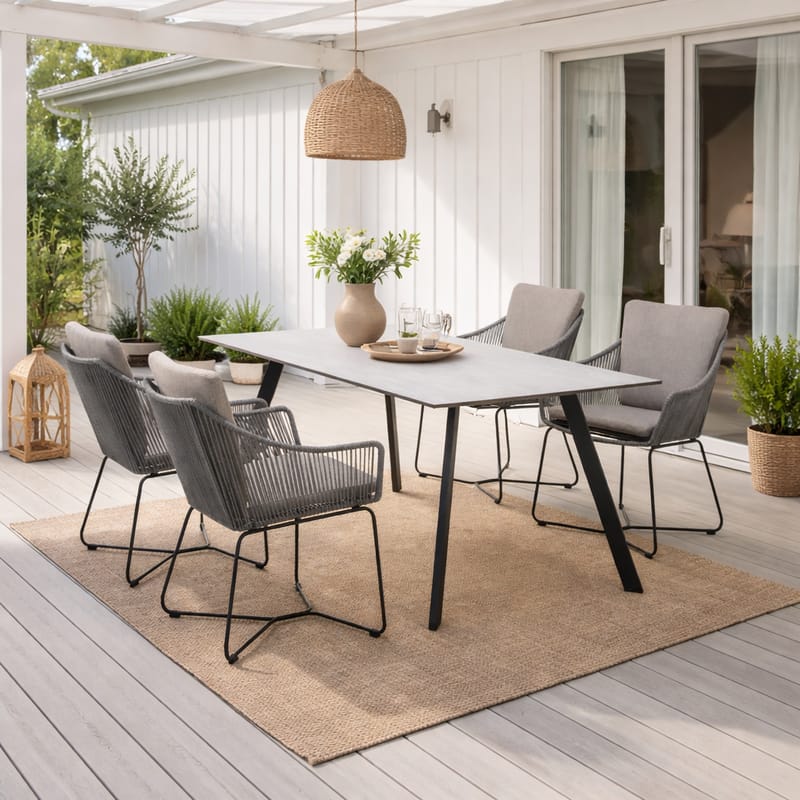 Utematsgrupp OPAL 160 & 4 fåtöljer - grå - Utemöbler & utemiljö - Utegrupp - Matgrupp utomhus