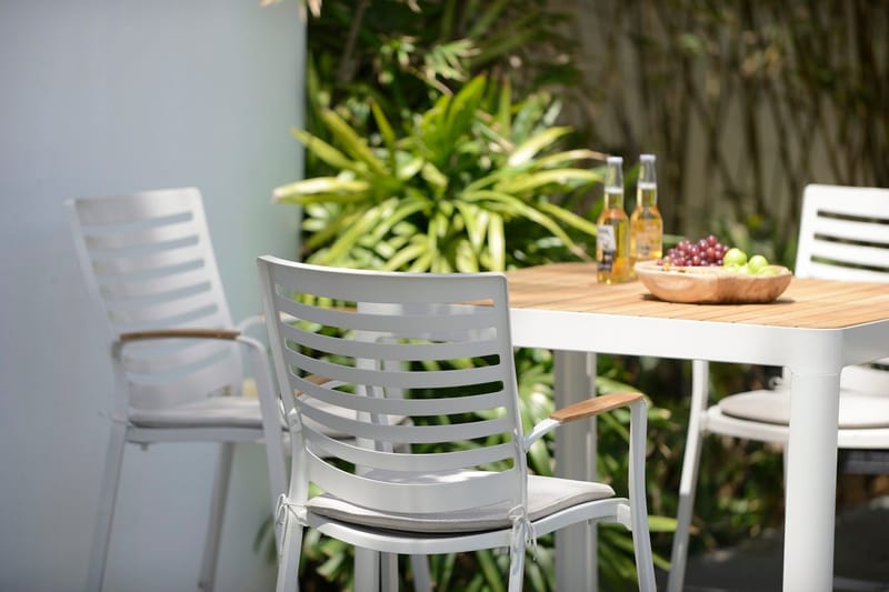 Utomhus barset Portals barbord + 4 barstolar - ljus ecru/korallsand - Utemöbler & utemiljö - Utestol & trädgårdsstol - Barstol utomhus