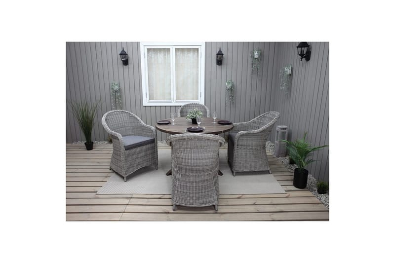 Utomhusmöbelgrupp Ø 112 cm bord & 4 Belize grå stolar Brun - Brun - Utemöbler & utemiljö - Utegrupp - Matgrupp utomhus
