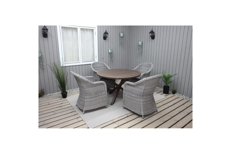 Utomhusmöbelgrupp Ø 112 cm bord & 4 Belize grå stolar Brun - Brun - Utemöbler & utemiljö - Utegrupp - Matgrupp utomhus