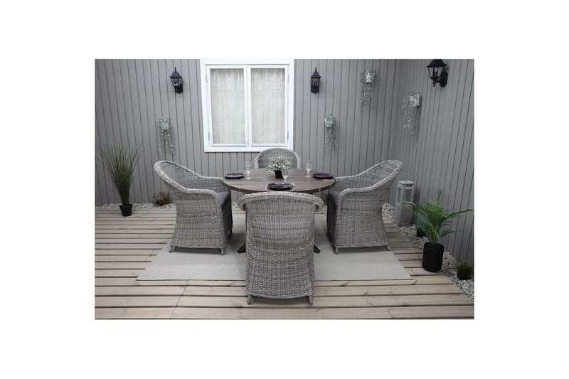 Utomhusmöbelgrupp Ø 112 cm bord & 4 Belize grå stolar Brun - Brun - Utemöbler & utemiljö - Utegrupp - Matgrupp utomhus