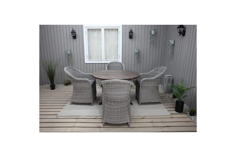 Utomhusmöbelgrupp Ø 112 cm bord & 4 Belize grå stolar Brun - Brun - Utemöbler & utemiljö - Utegrupp - Matgrupp utomhus