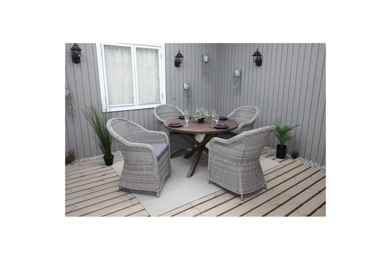 Utomhusmöbelgrupp Ø 112 cm bord & 4 Belize grå stolar Brun - Brun - Utemöbler & utemiljö - Utegrupp - Matgrupp utomhus