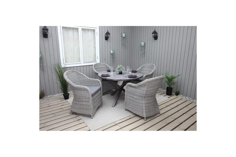 Utomhusmöbelgrupp Ø 112 cm bord & 4 Belize grå stolar Grå - Grå - Utemöbler & utemiljö - Utegrupp - Matgrupp utomhus