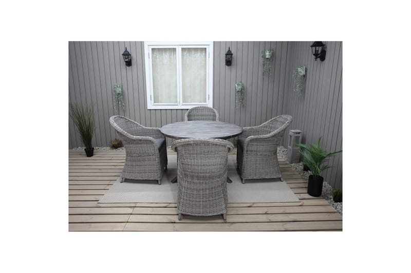 Utomhusmöbelgrupp Ø 112 cm bord & 4 Belize grå stolar Grå - Grå - Utemöbler & utemiljö - Utegrupp - Matgrupp utomhus