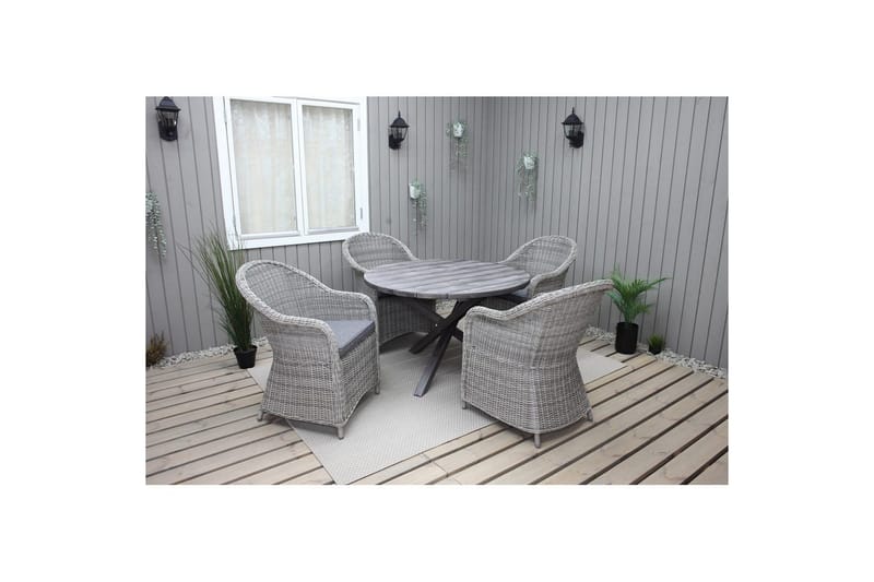 Utomhusmöbelgrupp Ø 112 cm bord & 4 Belize grå stolar Grå - Grå - Utemöbler & utemiljö - Utegrupp - Matgrupp utomhus