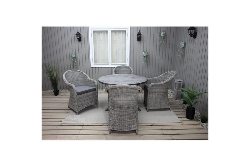 Utomhusmöbelgrupp Ø 112 cm bord & 4 Belize grå stolar Grå - Grå - Utemöbler & utemiljö - Utegrupp - Matgrupp utomhus