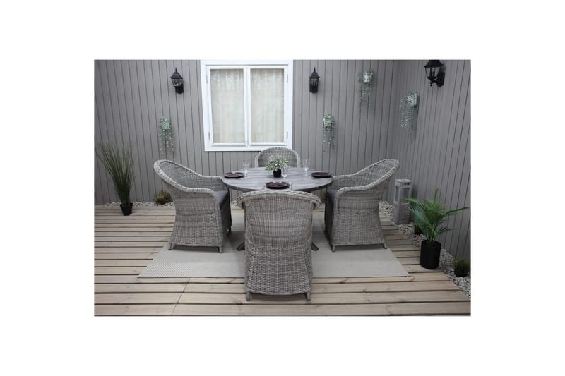Utomhusmöbelgrupp Ø 112 cm bord & 4 Belize grå stolar Grå - Grå - Utemöbler & utemiljö - Utegrupp - Matgrupp utomhus