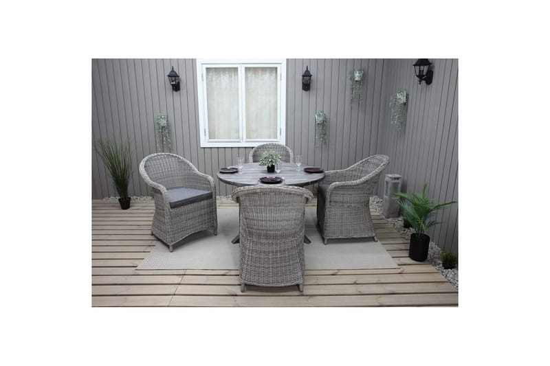 Utomhusmöbelgrupp Ø 112 cm bord & 4 Belize grå stolar Grå - Grå - Utemöbler & utemiljö - Utegrupp - Matgrupp utomhus