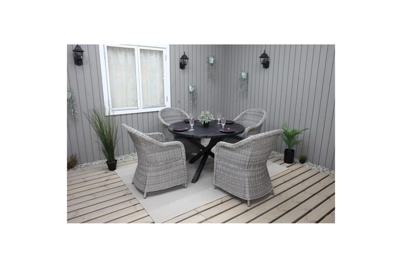 Utomhusmöbelgrupp Ø 112 cm bord & 4 Belize grå stolar Svart - Svart - Utemöbler & utemiljö - Utegrupp - Matgrupp utomhus