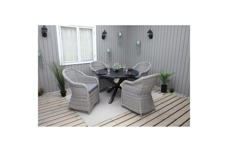 Utomhusmöbelgrupp Ø 112 cm bord & 4 Belize grå stolar Svart - Svart - Utemöbler & utemiljö - Utegrupp - Matgrupp utomhus