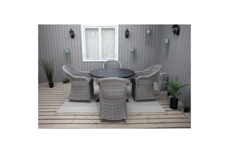 Utomhusmöbelgrupp Ø 112 cm bord & 4 Belize grå stolar Svart - Svart - Utemöbler & utemiljö - Utegrupp - Matgrupp utomhus