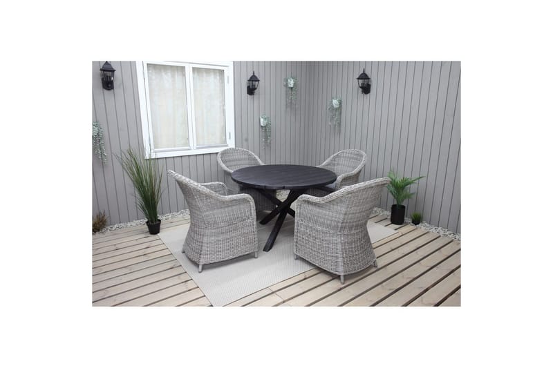 Utomhusmöbelgrupp Ø 112 cm bord & 4 Belize grå stolar Svart - Svart - Utemöbler & utemiljö - Utegrupp - Matgrupp utomhus