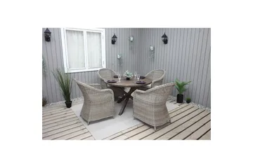 Utomhusmöbelgrupp Ø 112 cm bord & 4 Belize naturell stolar Brun - Brun - Utemöbler & utemiljö - Utegrupp - Matgrupp utomhus