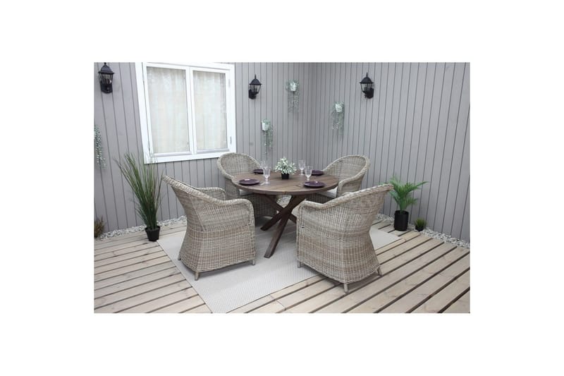 Utomhusmöbelgrupp Ø 112 cm bord & 4 Belize naturell stolar Brun - Brun - Utemöbler & utemiljö - Utegrupp - Matgrupp utomhus