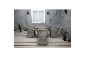 Utomhusmöbelgrupp Ø 112 cm bord & 4 Belize naturell stolar Brun - Brun - Utemöbler & utemiljö - Utegrupp - Matgrupp utomhus