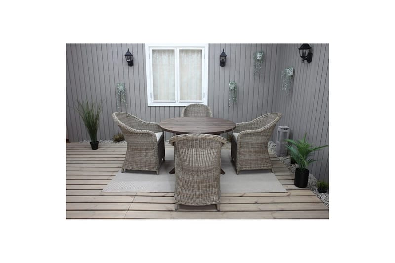 Utomhusmöbelgrupp Ø 112 cm bord & 4 Belize naturell stolar Brun - Brun - Utemöbler & utemiljö - Utegrupp - Matgrupp utomhus