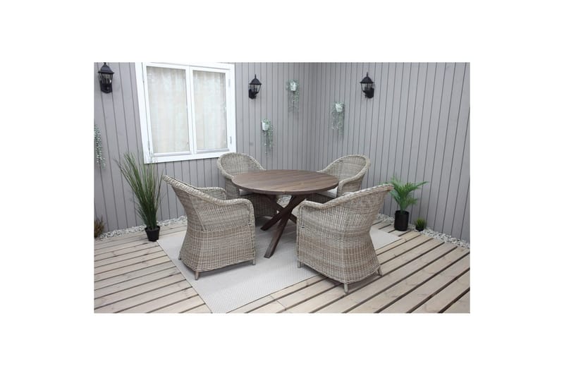 Utomhusmöbelgrupp Ø 112 cm bord & 4 Belize naturell stolar Brun - Brun - Utemöbler & utemiljö - Utegrupp - Matgrupp utomhus