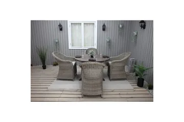 Utomhusmöbelgrupp Ø 112 cm bord & 4 Belize naturell stolar Brun - Brun - Utemöbler & utemiljö - Utegrupp - Matgrupp utomhus