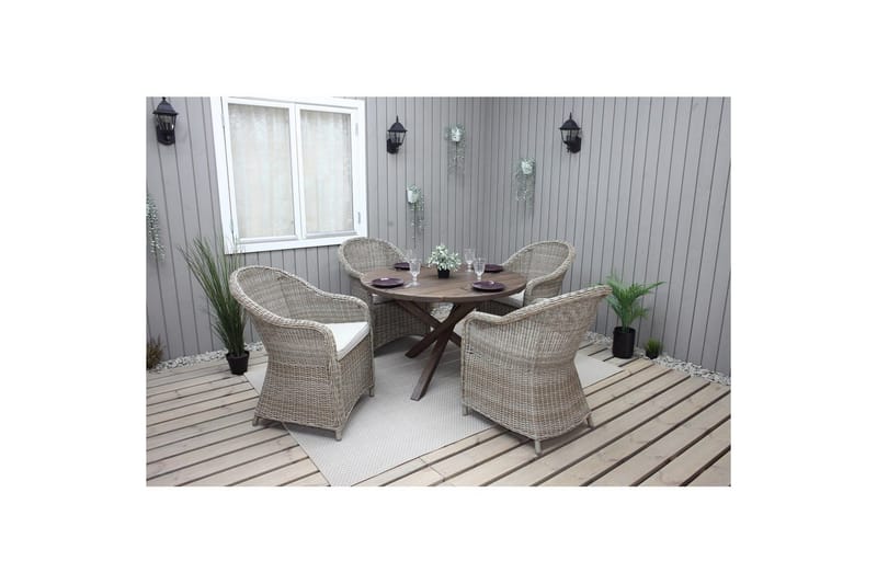 Utomhusmöbelgrupp Ø 112 cm bord & 4 Belize naturell stolar Brun - Brun - Utemöbler & utemiljö - Utegrupp - Matgrupp utomhus
