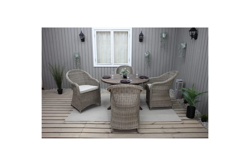 Utomhusmöbelgrupp Ø 112 cm bord & 4 Belize naturell stolar Brun - Brun - Utemöbler & utemiljö - Utegrupp - Matgrupp utomhus