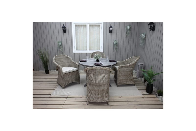 Utomhusmöbelgrupp Ø 112 cm bord & 4 Belize naturell stolar Grå - Grå - Utemöbler & utemiljö - Utegrupp - Matgrupp utomhus