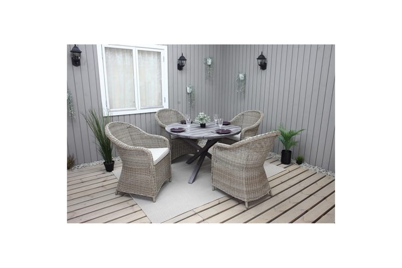 Utomhusmöbelgrupp Ø 112 cm bord & 4 Belize naturell stolar Grå - Grå - Utemöbler & utemiljö - Utegrupp - Matgrupp utomhus