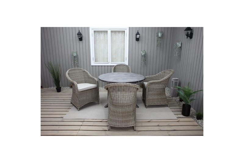 Utomhusmöbelgrupp Ø 112 cm bord & 4 Belize naturell stolar Grå - Grå - Utemöbler & utemiljö - Utegrupp - Matgrupp utomhus