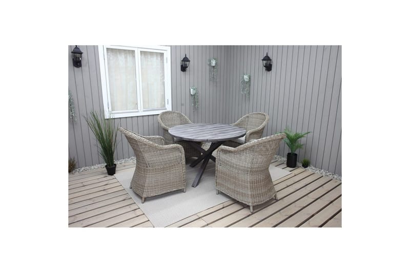 Utomhusmöbelgrupp Ø 112 cm bord & 4 Belize naturell stolar Grå - Grå - Utemöbler & utemiljö - Utegrupp - Matgrupp utomhus