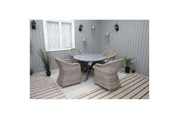 Utomhusmöbelgrupp Ø 112 cm bord & 4 Belize naturell stolar Grå - Grå - Utemöbler & utemiljö - Utegrupp - Matgrupp utomhus