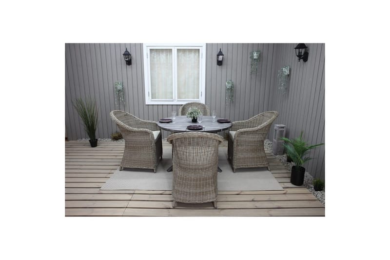 Utomhusmöbelgrupp Ø 112 cm bord & 4 Belize naturell stolar Grå - Grå - Utemöbler & utemiljö - Utegrupp - Matgrupp utomhus