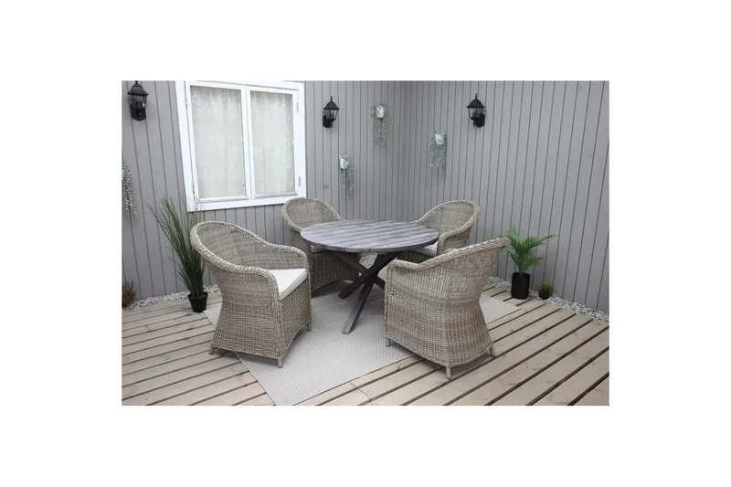Utomhusmöbelgrupp Ø 112 cm bord & 4 Belize naturell stolar Grå, Grå
