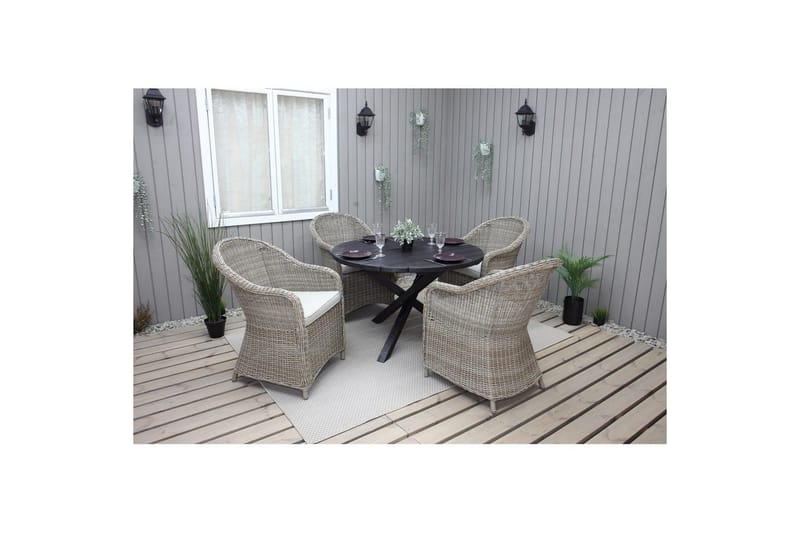 Utomhusmöbelgrupp Ø 112 cm bord & 4 Belize naturell stolar Svart - Svart - Utemöbler & utemiljö - Utegrupp - Matgrupp utomhus
