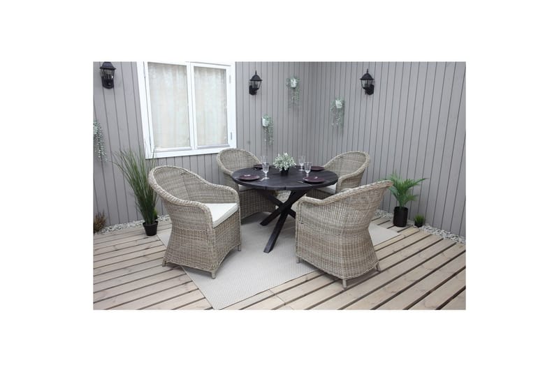Utomhusmöbelgrupp Ø 112 cm bord & 4 Belize naturell stolar Svart - Svart - Utemöbler & utemiljö - Utegrupp - Matgrupp utomhus