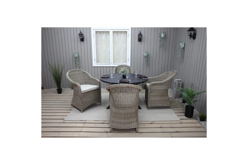 Utomhusmöbelgrupp Ø 112 cm bord & 4 Belize naturell stolar Svart - Svart - Utemöbler & utemiljö - Utegrupp - Matgrupp utomhus