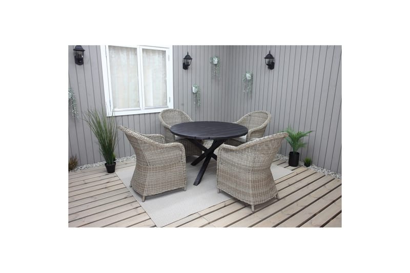 Utomhusmöbelgrupp Ø 112 cm bord & 4 Belize naturell stolar Svart - Svart - Utemöbler & utemiljö - Utegrupp - Matgrupp utomhus