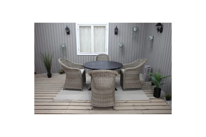 Utomhusmöbelgrupp Ø 112 cm bord & 4 Belize naturell stolar Svart - Svart - Utemöbler & utemiljö - Utegrupp - Matgrupp utomhus