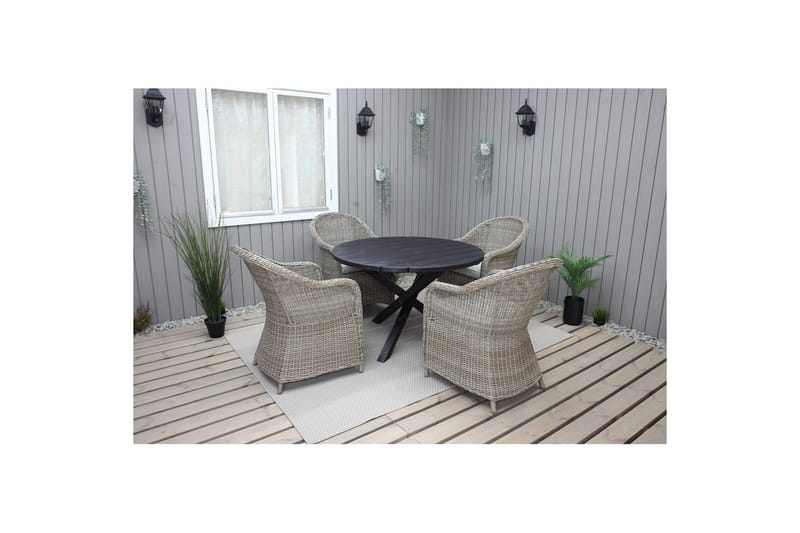 Utomhusmöbelgrupp Ø 112 cm bord & 4 Belize naturell stolar Svart - Svart - Utemöbler & utemiljö - Utegrupp - Matgrupp utomhus